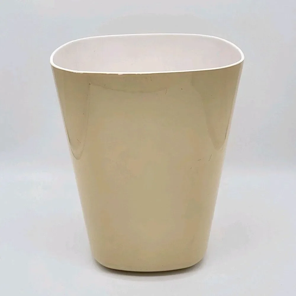 Vtg Andre Richard Japan Waste Basket Almond Tan Retro 7.75